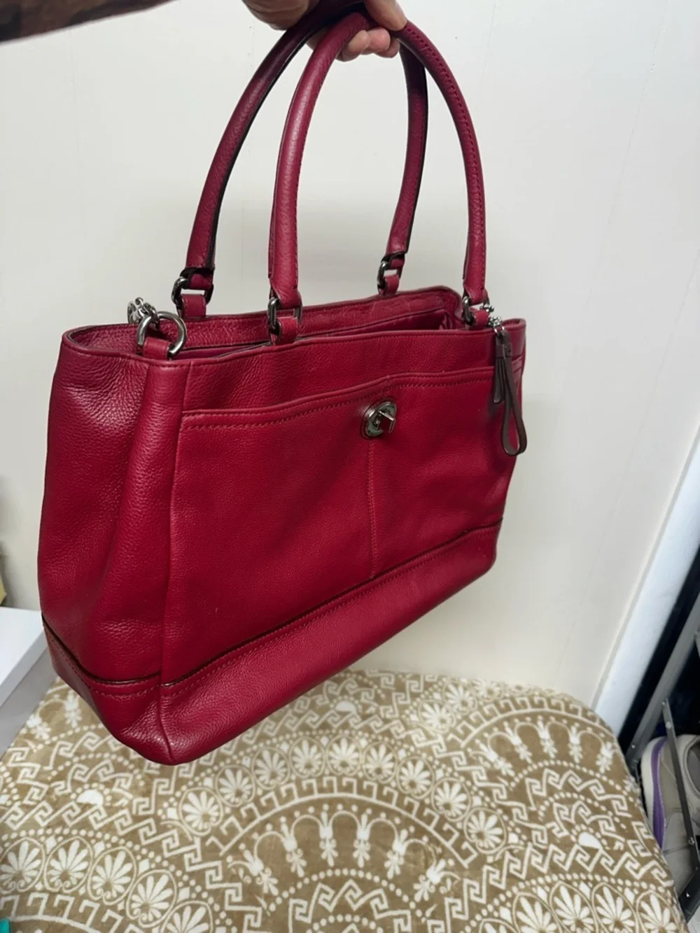 Coach Park Large Carryall F23268 in Red Pebbled Leather